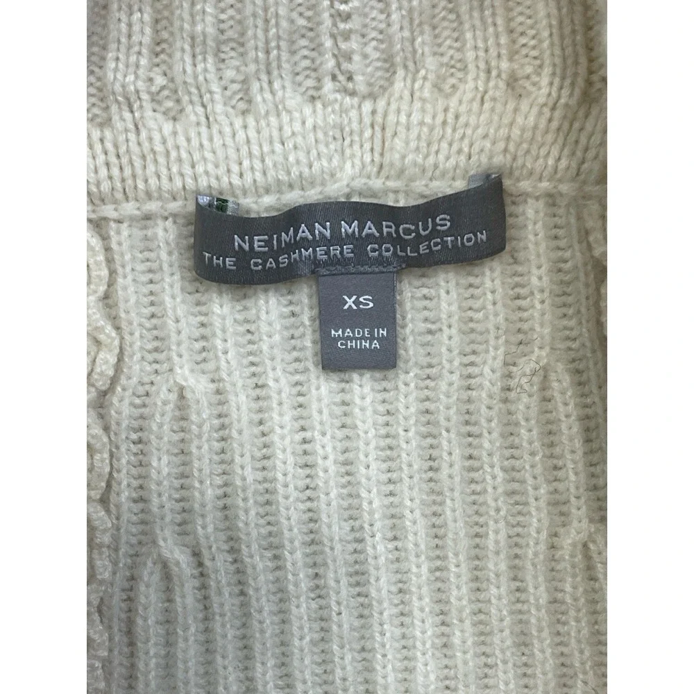 Neiman Marcus Cashmere Open Front Cardigan Sweater XS White Loose Knit - Picture 2 of 5